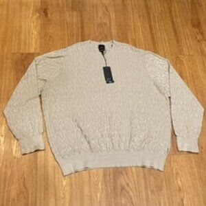 A|X Armani Exchange Men's Jacquard Allover Debossed Logo Sweater Beige XXL